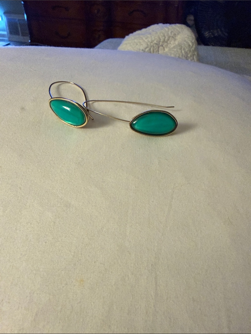 Green Oval Drop Earrings